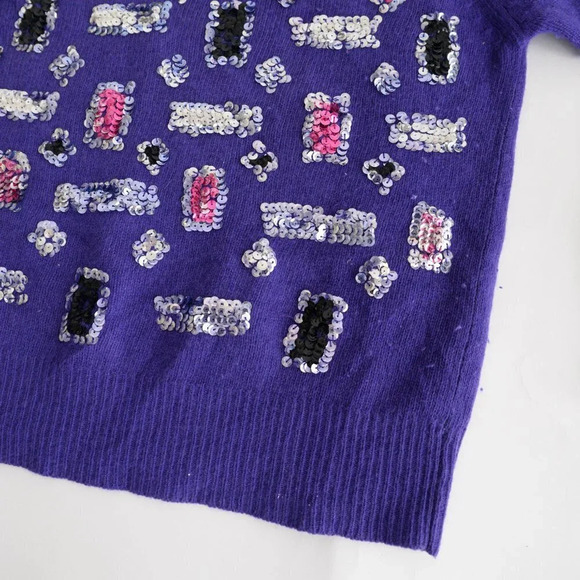 Vintage Franco Valeri Purple w Silver & Pink Embellishments CrewNeck Sweater S - Picture 6 of 13